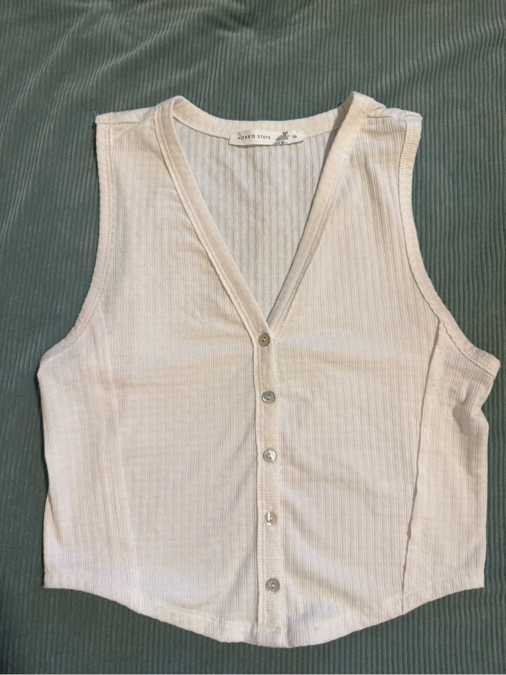 Altar'd State Cream Ribbed Button-Front Tank